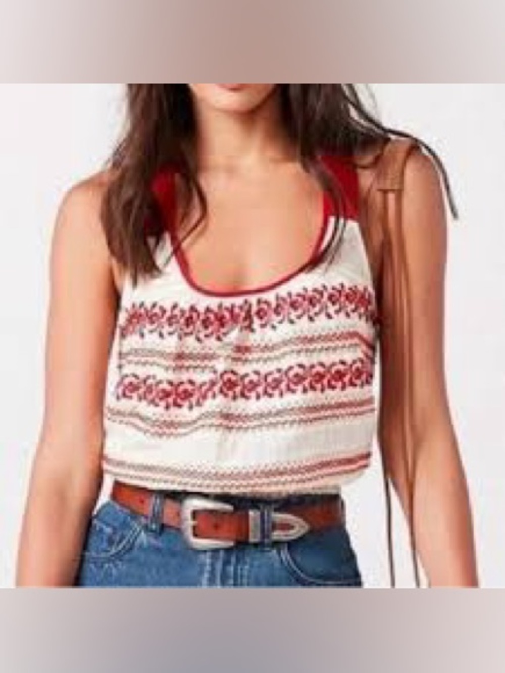 Urban Outfitters Red and White Embroidered Tank
